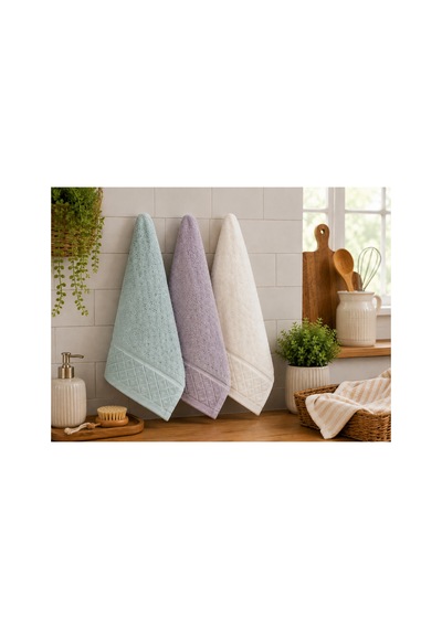 Kristal Desenli Havlu 30x50 Cm 3'lü Set %100 Pamuk - Softgarden Çok Renkli
