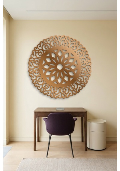 Lotus Mandala Metal Duvar Tablosu - Duvar Sanatı - Duvar Dekoru - Bronz