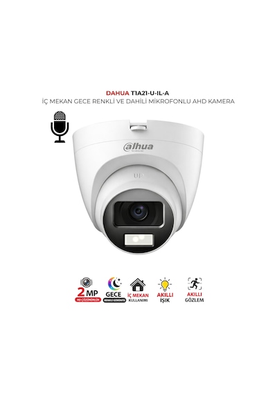 Hac T1a21p U Il A 0280b Kamera 1080p Renkli Gece Görüşlü Mikrofonlu Dome Kamera