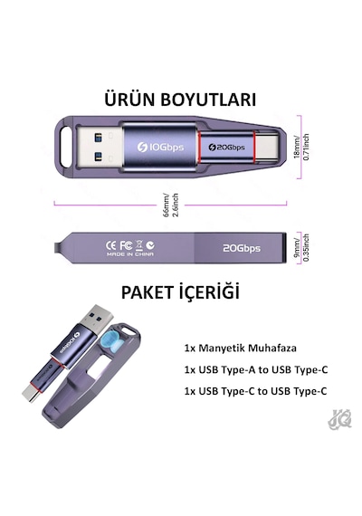 Jeyı 2in1 Manyetik Usb Otg 60w Şarj Destekli Adaptör Seti 20gbps Type-c & 10gbps Usb-a Dönüştürücü