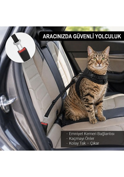 3 Kat File Yeni Nesil Nefes Alabilen Kedi Göğüs Tasma 3'lü Set Siyah Siyah L