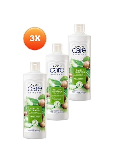 Avon Care Aloe Vera Ve Makademya Fındığı Yağı Şampuan Ve Saç Bakım Kremi 700 Ml. Üçlü Set