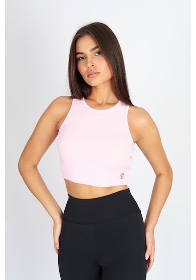 Soft&Basic Kadın Pembe Basic Halter Yaka Esnek Biyeli Kaşkorse Kumaş Crop Top Body Atlet Pembe
