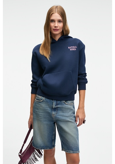 Grımelange YUMEA Kadın Oversize Kapüşonlu Baskılı Lacivert Sweatshirt