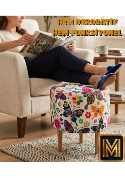 Diday K Trend Puf Koltuk Puff Bench Dekoratif Bohem Doğal Gürgen Ayaklı Çok Amaçlı Bahçe Ev Balkon Karma Çok Renkli