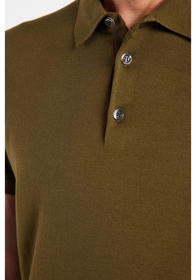 Tudors Erkek Slim Fit Dar Kesim Pamuklu Örme Triko Haki Polo Yaka Tişört-34241 Haki