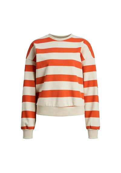 Jack & Jones Jjxx Rahat Kesim Çizgili Kırmızı - Ekru Kadın Sweat 12243288 001
