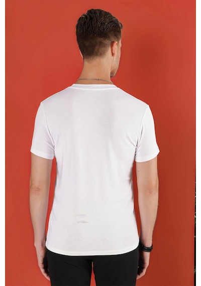 Efor Slim Fit Bisiklet Yaka Düz Pamuklu Beyaz Tişört Ts 823 Beyaz