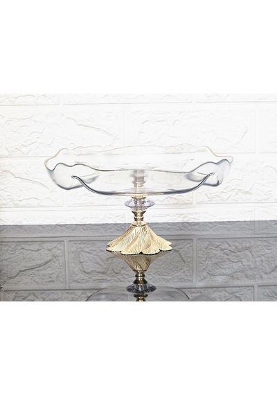Küçük Bölmeli Servis Tabağı Döküm Semerkand Gold Ayaklı & Sunumluk & Kahvaltılık & Çerezlik 25 Cm Beyaz