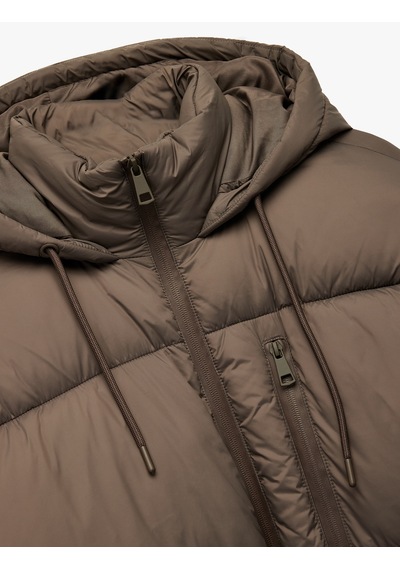 Koton Uzun Kollu Fermuarlı Kapüşonlu Anorak Oversize Şişme Mont Antrasit 6wak00157ew