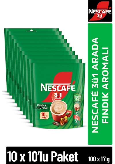 3ü1 Arada Fındık Aromalı Çözünebilir Kahve 17g 10'lu Paket 10x10 Diğer