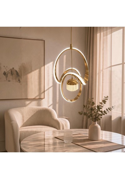 Çizgili Kasa Badem Model Tek Toplu Led Sarkıt Avize Altın-gold