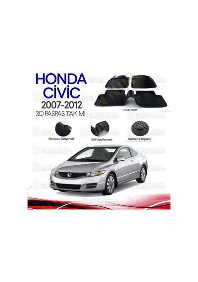 Honda Civic 2007 - 2012 3D Havuzlu Oto Paspas Takımı