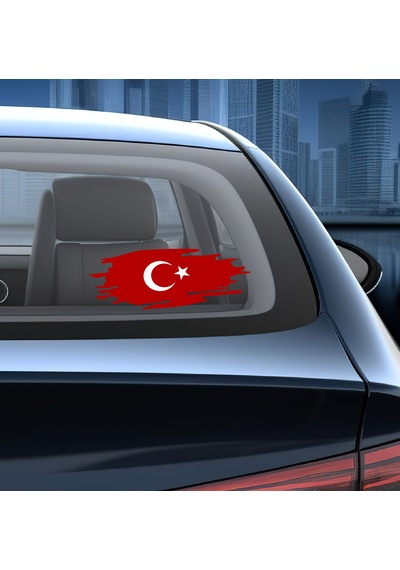 Türk Bayragı Sticker - Ay Yıldız Sticker -yırtıklı Paçalı Türk Bayrağı Türk Bayrak Sticker - 00362 10X4 Cm