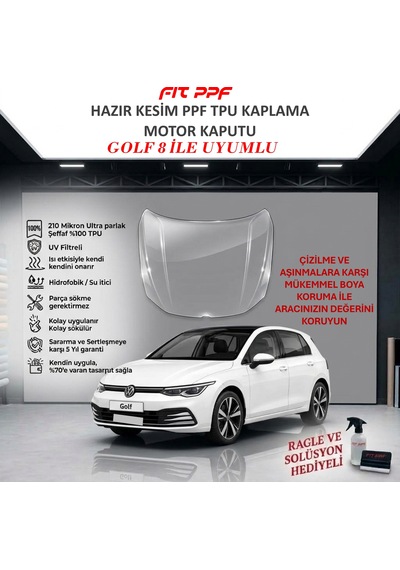 Golf 8 İle Uyumlu Ön Kaput , Hazır Kesim, 210 Mikron Ppf Tpu, Şef