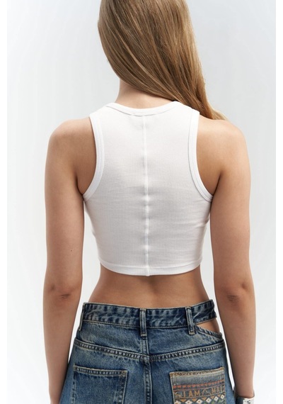 Mai Collection Mai Studios Co. Fleur Fitilli Halter Yaka Beyaz Crop Beyaz
