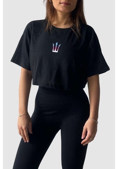 Pose I Down Active Oversize Crop Kadın T-shirt Siyah