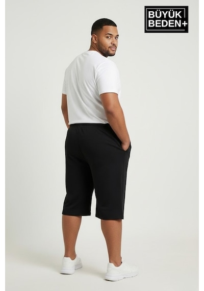 Süperlife Erkek Büyük Beden Şort 3xl-6xl Rahat Kesim Diz Altı Günlük Şort-spr26bsr591 Siyah