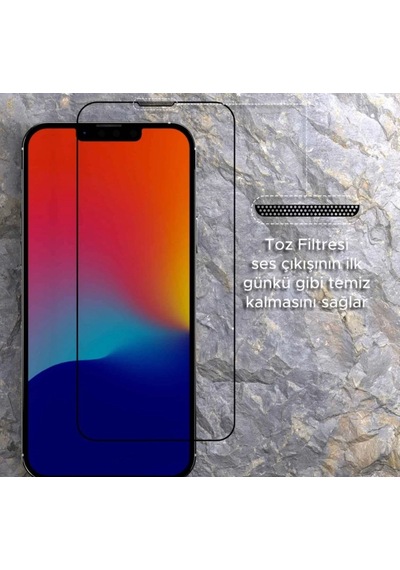 Apple  Uyumlu iPhone 14 Plus Ekran Koruyucu Toz Filitreli Izgaralı Anti Dust Tam Kaplayan Kırılmaz Cam