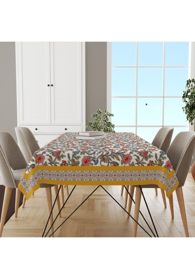 Colorful Flowers Masa Örtüsü - Renkli Çiçekler İnce Keten Çok Renkli