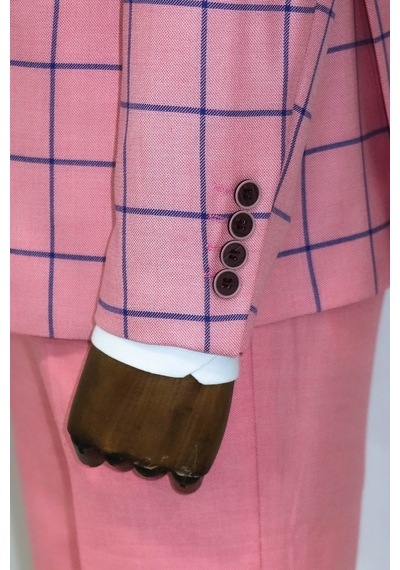 Wessi Ekose Ceketli Slim Fit Pembe Erkek Kombinli Takım Elbise Pembe