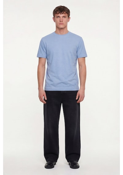 Sabri Özel Erkek Mavi Normal Kesim Regular FitPamuk Dokuma Bisiklet Yaka Basic T-shirt
