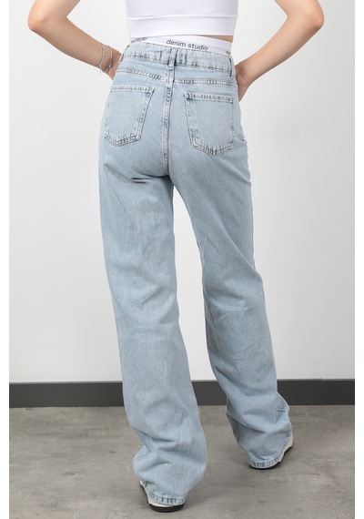 Giysa Jb Beli Lastikli Wide Leg Jean Buz Mavi