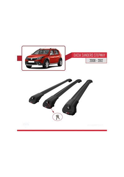 Dacia Sandero Stepway 2008-2012 Arası İle Uyumlu Ace-1 Ara Atkı Tavan Barı Siyah 3 Adet Bar