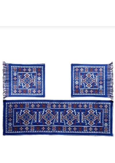 1.Sınıf Uşak Kilimi Oto Koltuk Üzeri Serme Kilim Seti Mavi Renk