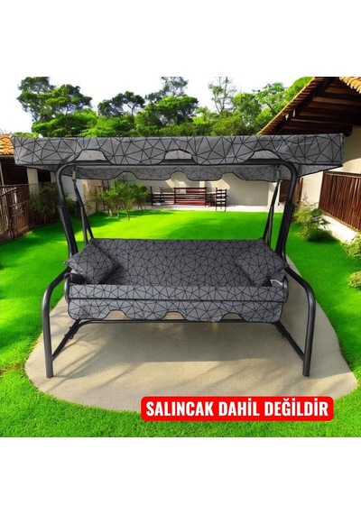 3 Kişilik Salıncak Lüks Kılıf Seti 10cm Süngerli Gri Örümcek Desen
