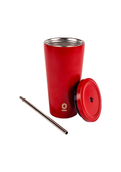 Paslanmaz Çelik Kırmızı Pipetli Mug Termos 500 ML No:80