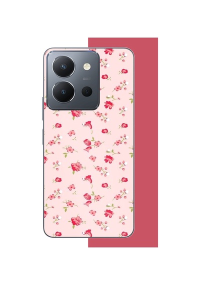 Vivo Y36 Uyumlu Pembe Çiçekli Pattern Baskılı Silikon Kılıf Renkli