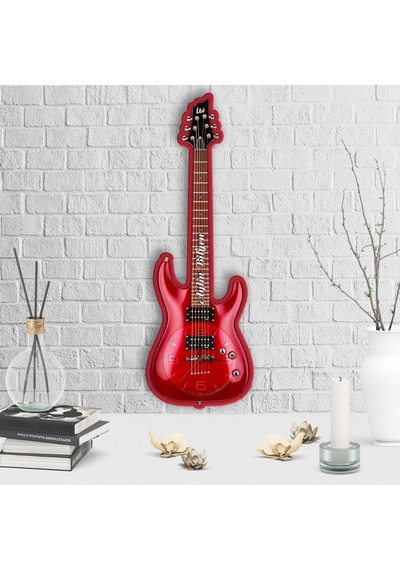 Kişiye Özel Dekoratif Gitar Tasarımlı Ahşap Duvar Saati - 4 Çok Renkli