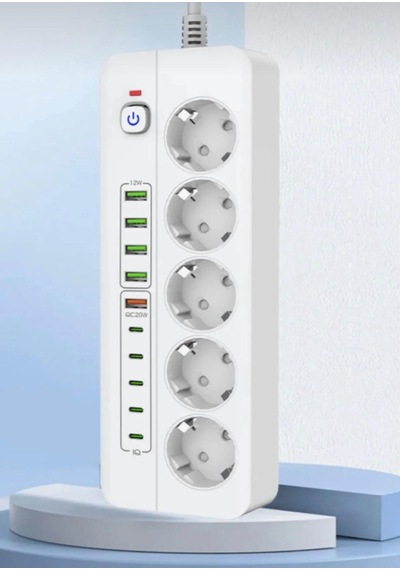 Rose Teknoloji Akım Korumalı 5 Priz / 5 Usb / 5 Type-c Girişli 2 M Uzatma Kablolu Priz 0 - 2 M