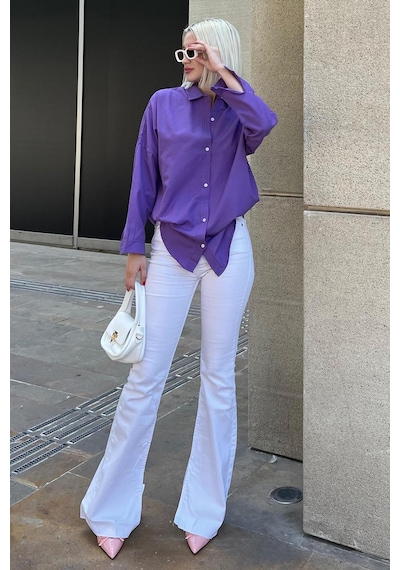Madmext Mad Girls Mor Oversize Gömlek Mg1369-mor Mor