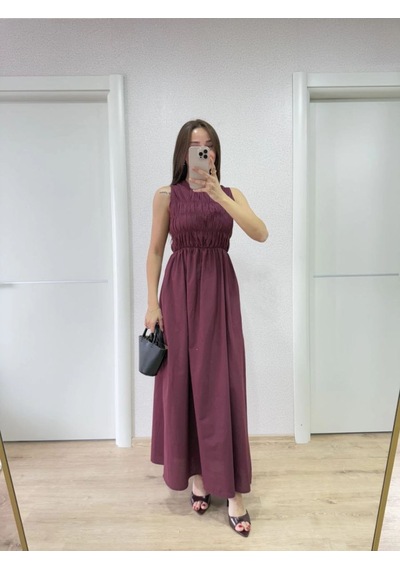 Mbb E-ticaret Kadın Kolsuz Göğüs Lastıklı %100 Poplin Uzun Elbise - Bordo Mbb E-ticaret Kadın Kolsuz Göğüs Lastıklı %100 Poplin Uzun Elbise - Bordo