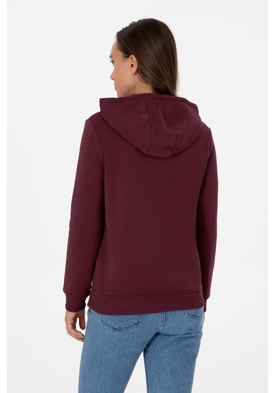 U.S. Polo Assn. Kadın Bordo Şardonlu Kapüşonlu Basic Sweatshirt 50313566-VR177