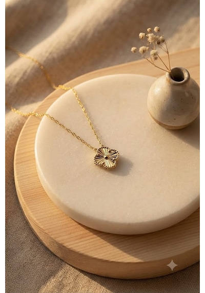 925 Ayar Gümüş Tasarım Yonca Kolye.rose.gold.rodaj Renk Seçeneği
