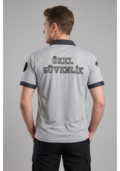 Unisex Özel Güvenlik Tişörtü Yazlık Gri Reflektörlü Polo Yaka Armalı