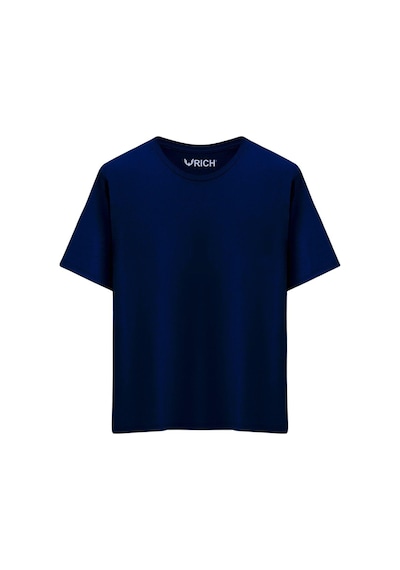 Rich Erkek %100 Pamuk Oversize Tişört Basic Bisiklet Yaka Kısa Kollu T-shirt Lacivert