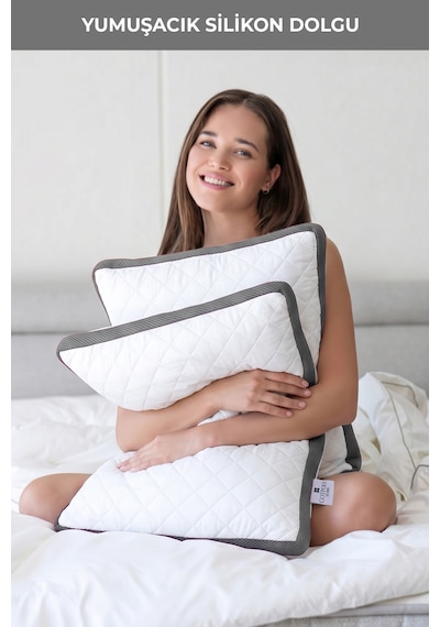2'li Klimalı Yastık 50x70 Cm Terletmeyen, Hava Alan Mikrofiber Uyku Yastığı Gri