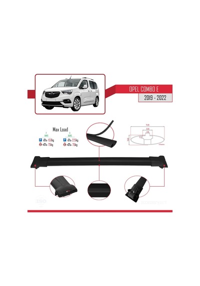 Opel Combo E 2019-2022 Arası İle Uyumlu Fly Model Ara Atkı Tavan Barı Siyah