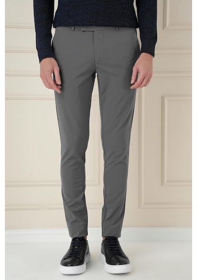 Efor Slim Fit Yan Cepli Düz Esnek Casual Füme Pantolon P 1144 Füme