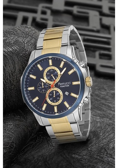 Ferrucci Fc95303 Silver-gold Renk Fonksiyonlu Takvimli Çelik Kordon Ve Kasa Erkek Kol Saati Altın - Gümüş