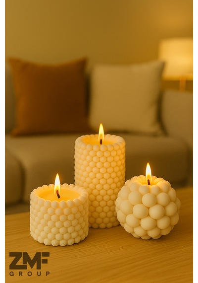 Dekoratif 3'lü Kokulu Bubble Mum Minimal Pinterest Tasarım Beyaz