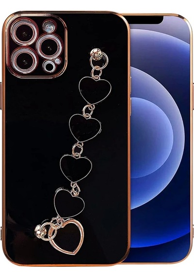 Ally Apple iPhone Uyumlu 12 Pro 6.1inç Kılıf Kalp Bileklik Tutuculu Lüx Silikon Askılı Kılıf- 5775 Mor
