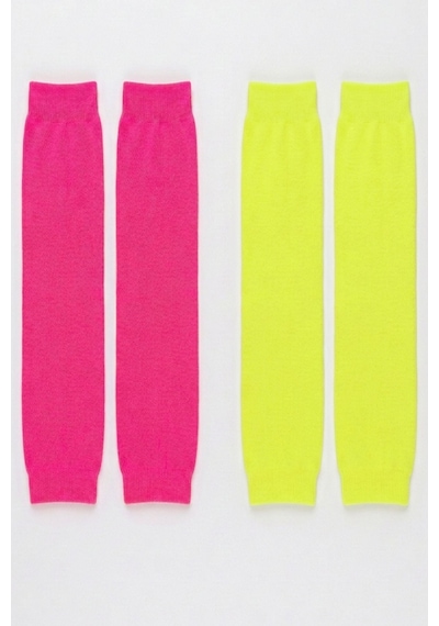 Cotenconcept 2 Adet Neon Kadın Tozluk Spor, Dans Ve Günlük Kombin Aksesuarı Pembe - Sarı