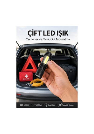 Taşınabilir Şarjlı Led Fener - 4 Modlu 2000lm Ayarlanabilir Odak Yeni Nesil - Hs08376452-3645 Renkli Renkli