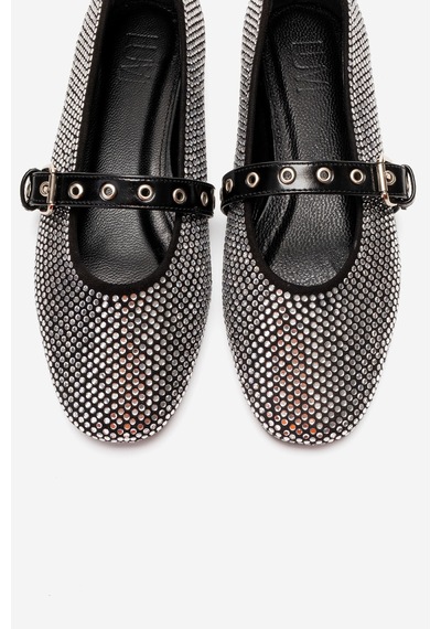 Luvishoes Clıve Siyah Parlak Taş Detaylı Kadın Babet Ayakkabı Siyah