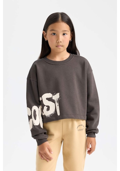 Defacto Kız Çocuk Bisiklet Yaka Baskılı Kalın Sweatshirt D2882a824wnar227 Antrasit